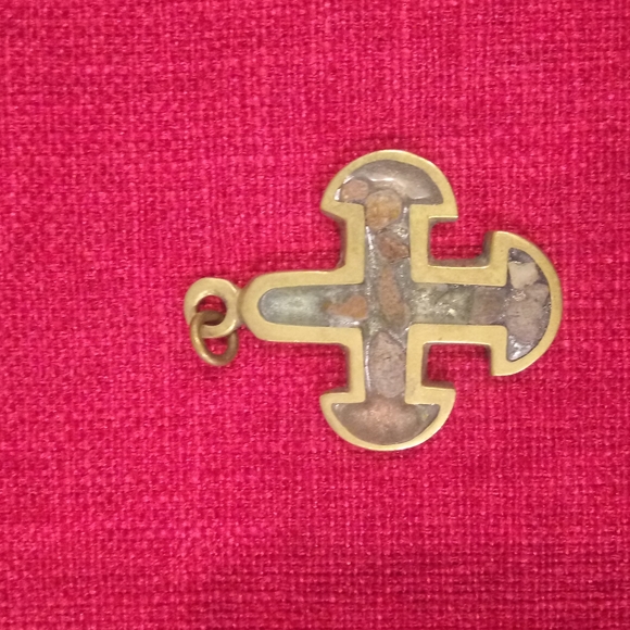 Unisex Brass Cross with Inlay - Picture 1 of 4
